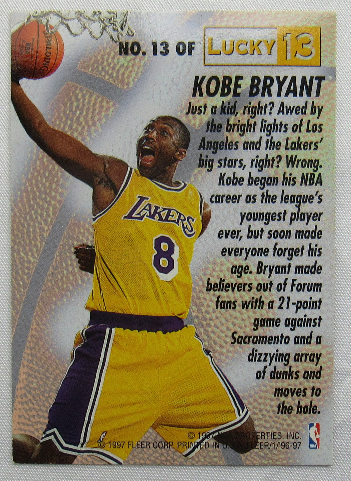 Kobe Bryant 1996/97 Fleer Lucky 13 Rookie Nrmt #13