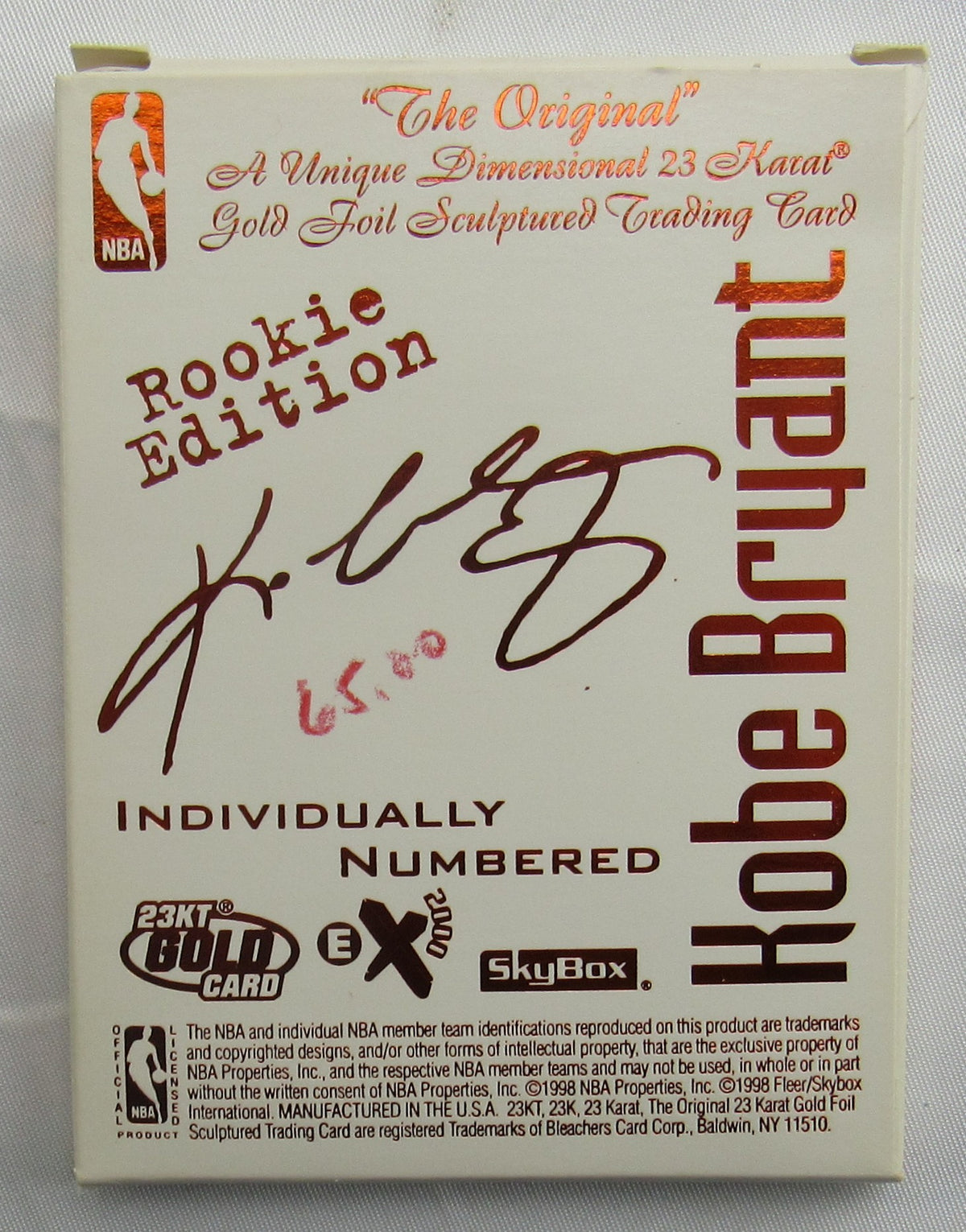1998 Skybox EX2000 Kobe Bryant 23KT Karat Gold Basketball Texture Card