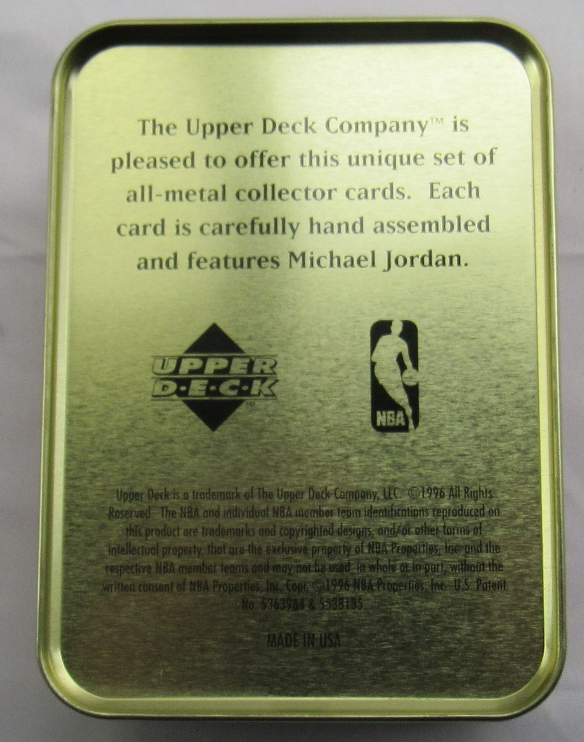 MICHAEL JORDAN ALL METAL CARD SET OF 6 - UPPER DECK - 1996 - 6 CARDS IN TIN CAN