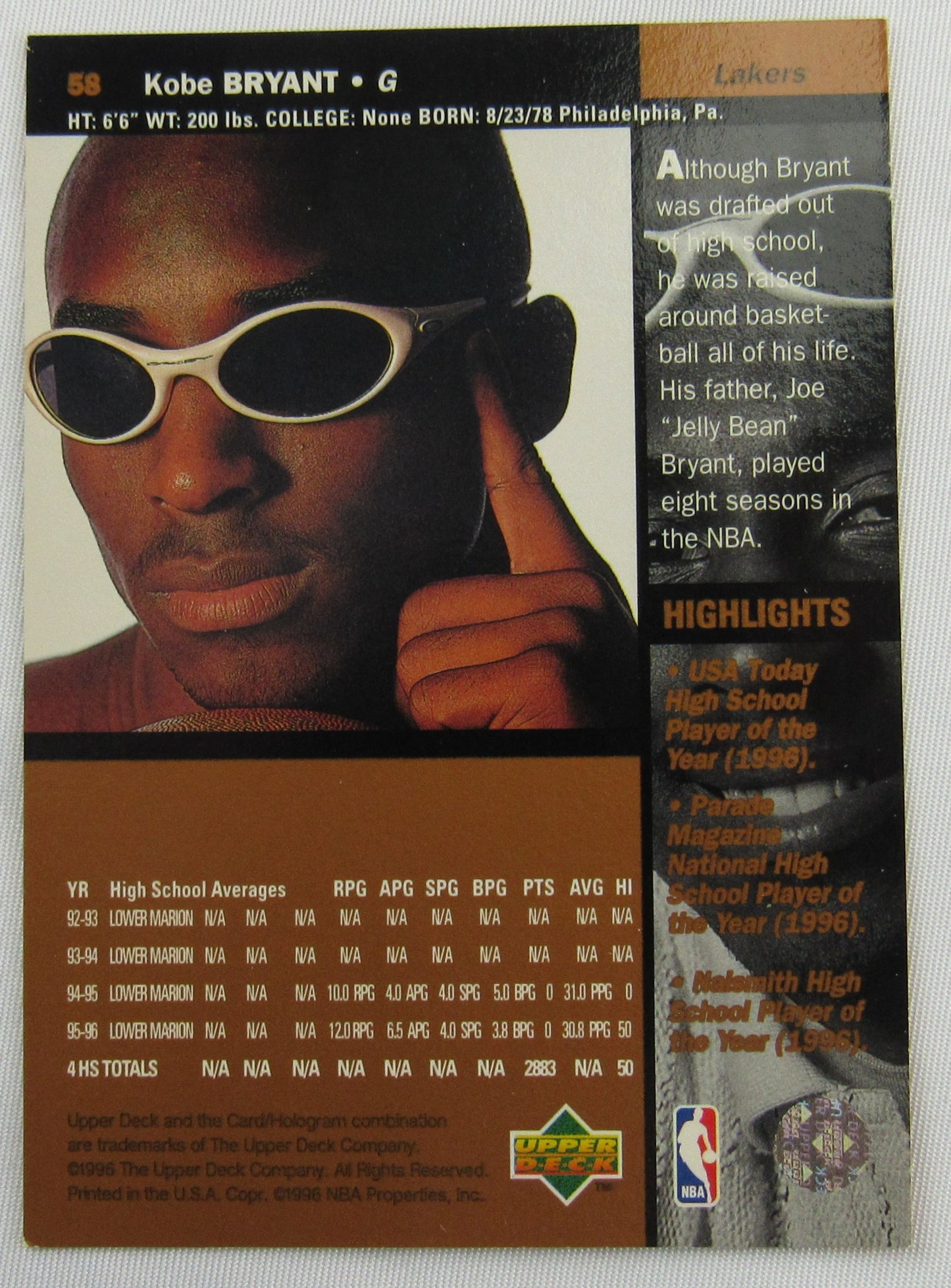 1996-97 Upper Deck Kobe Bryant Rookie Card