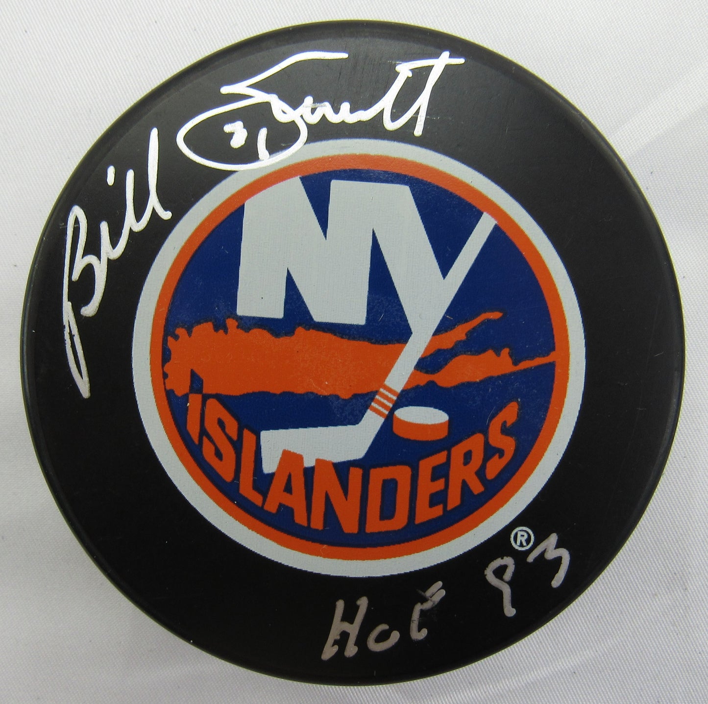 Billy Smith Signed Auto Autograph Islanders Logo Hockey Puck w/ Insc JSA WA532487