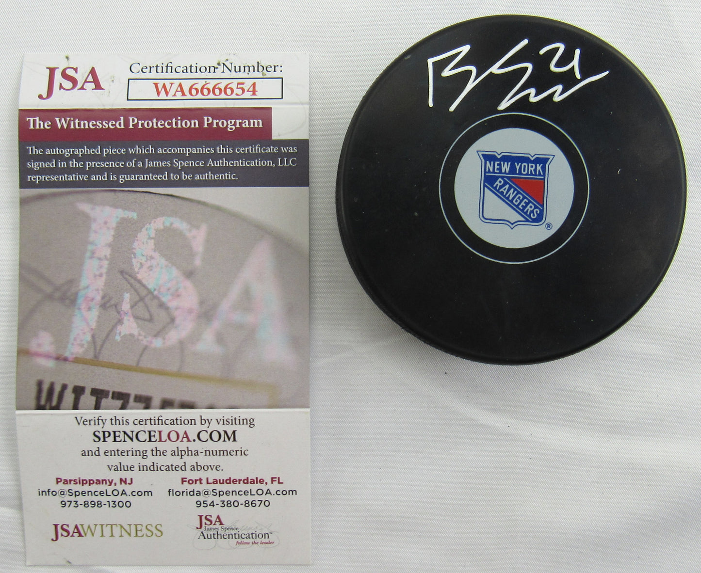Barclay Goodrow Signed Auto Autograph Rangers Logo Hockey Puck w/ Insc JSA WA666654