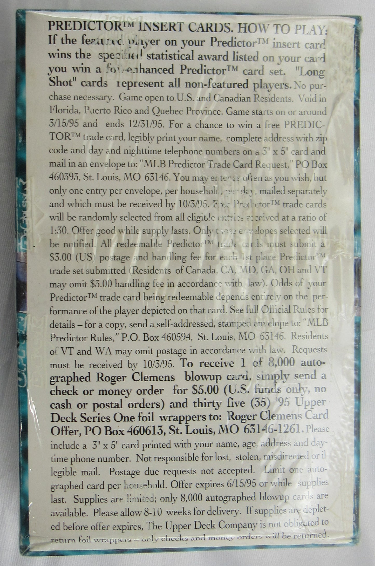 1995 Upper Deck Series One 36ct Sealed Baseball Wax Box