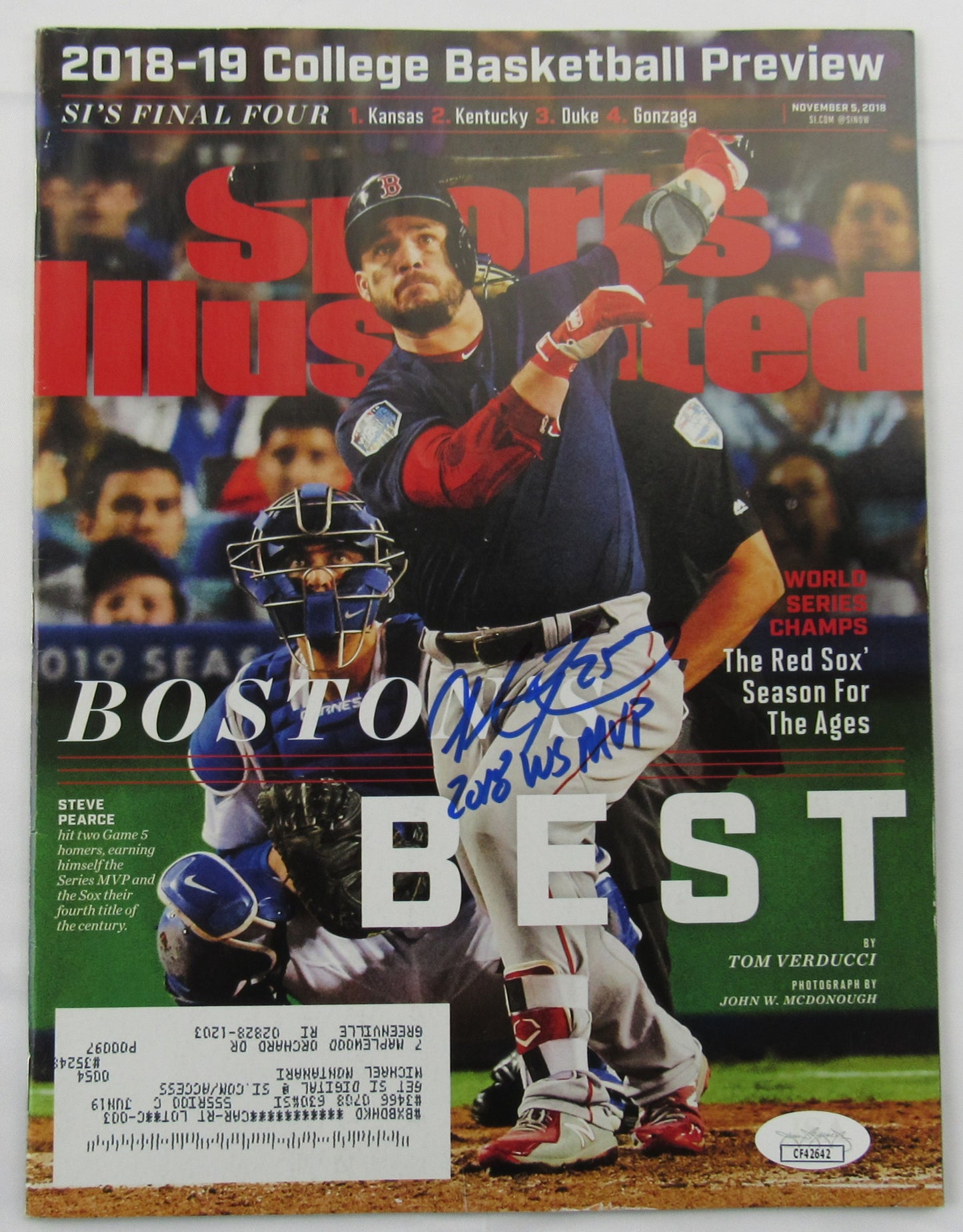 Steve Pearce Signed Auto Sports Illustrated Magazine JSA CF42642