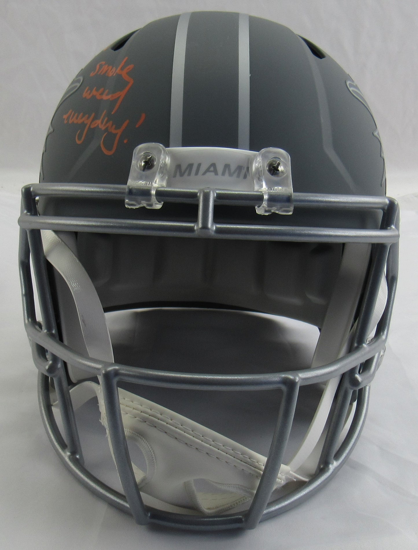 Ricky Williams Signed Riddell Full Size Grey Dolphins Helmet Replica w/ Smoke Insc JSA COA