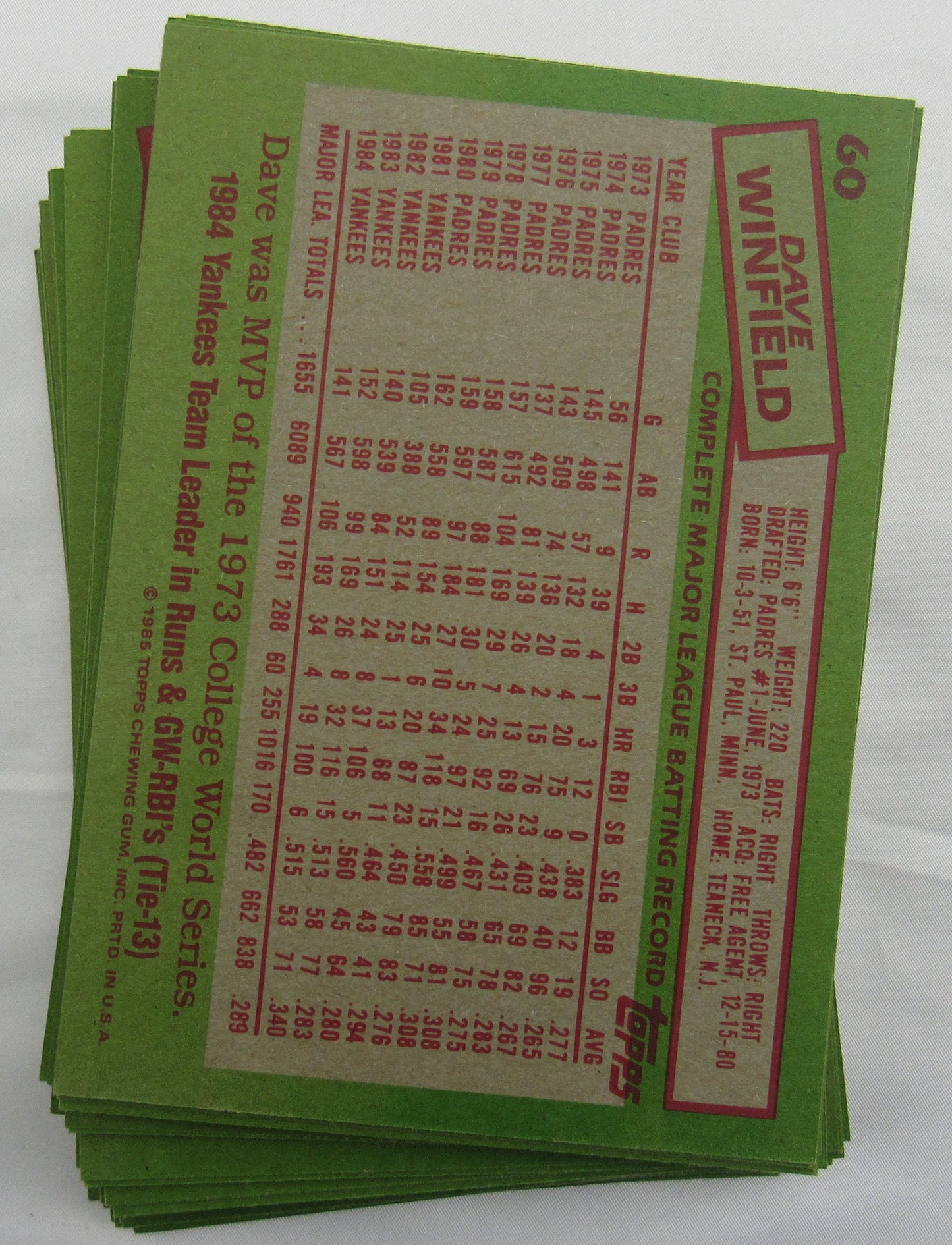 1985 Topps Super Baseball Complete Set 5x7 #1-60 EX-MT