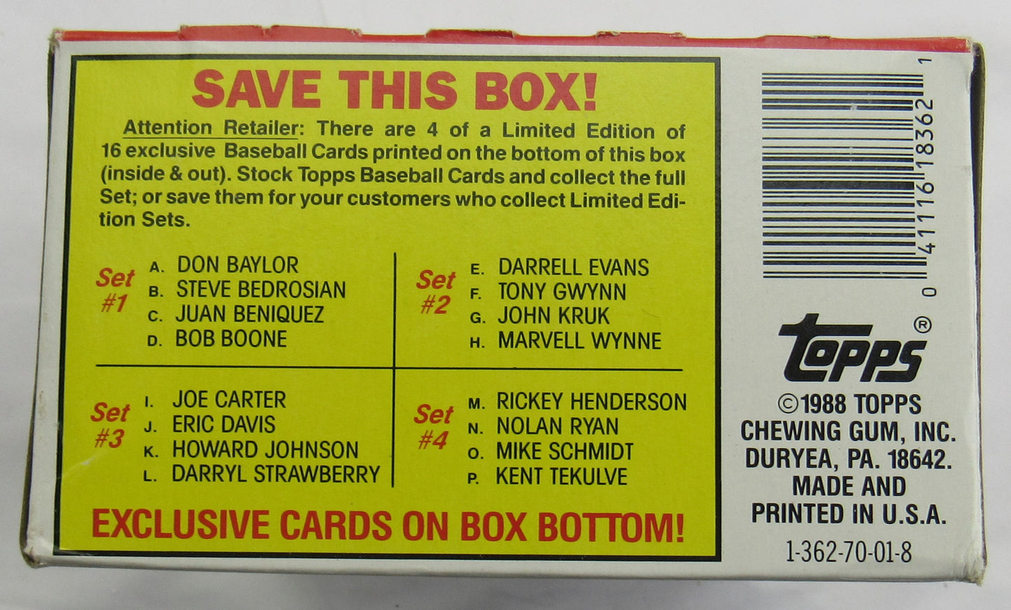 1988 Topps Baseball Wax Box - 36ct - Tom Glavine RC