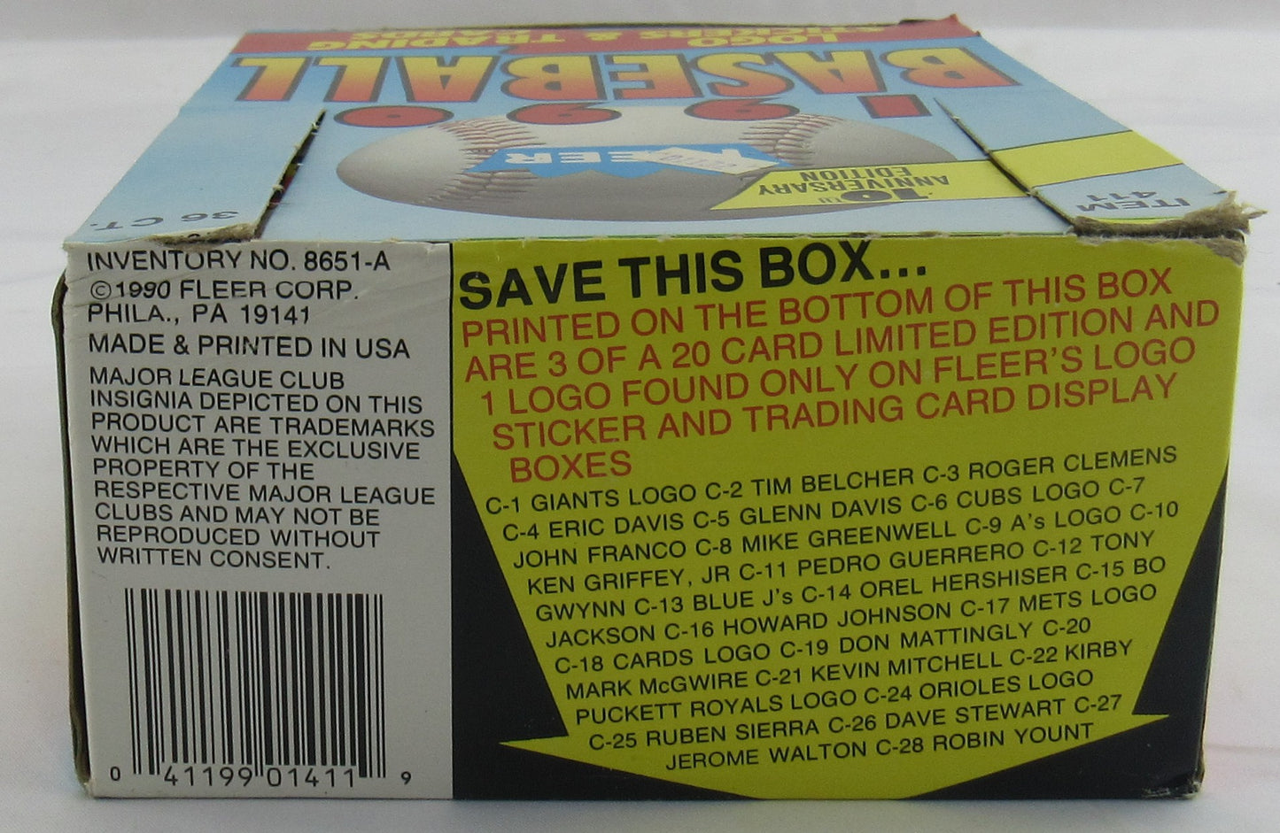 1990 Fleer Baseball Wax Pack Box