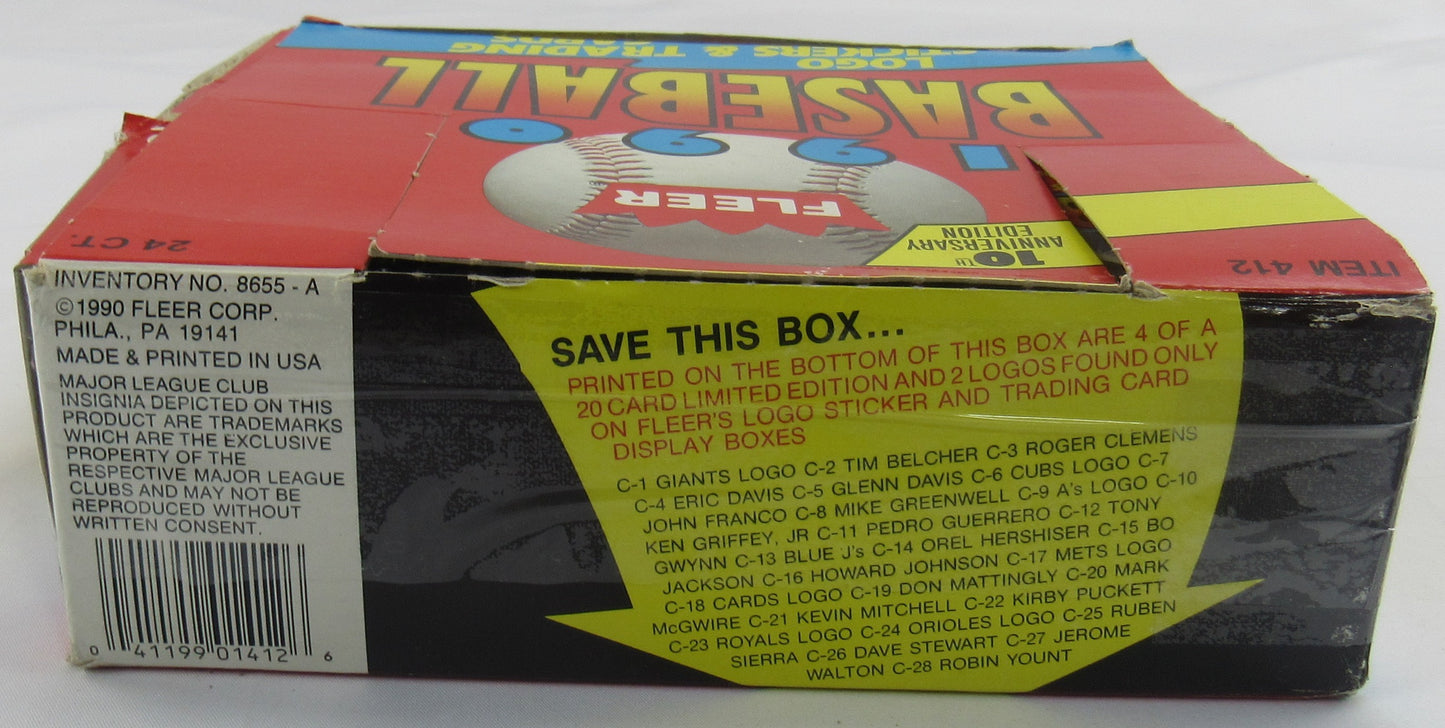 1990 Fleer Baseball Wax Pack Cello Box
