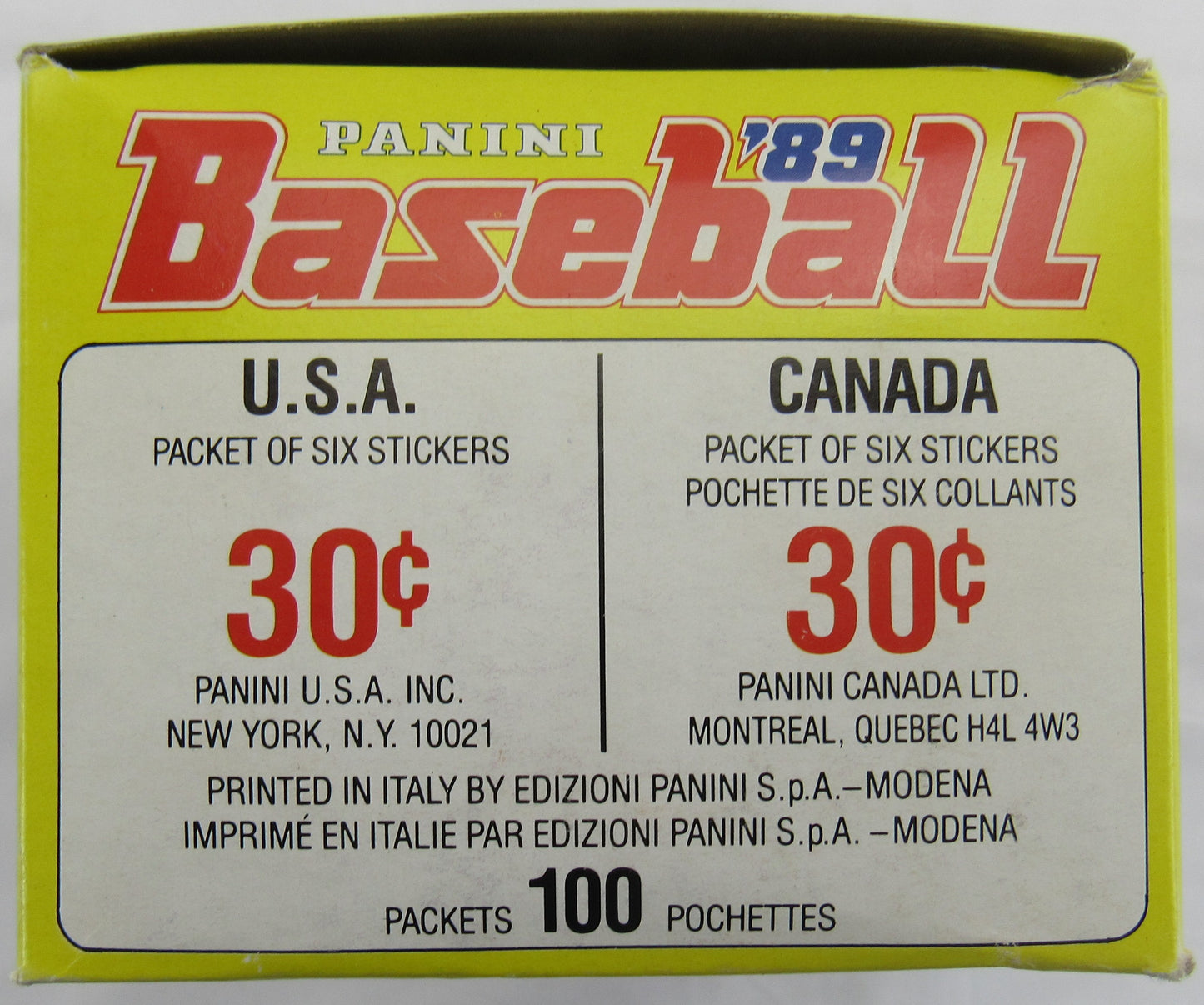 1989 Panini Baseball Album Stickers Factory Box