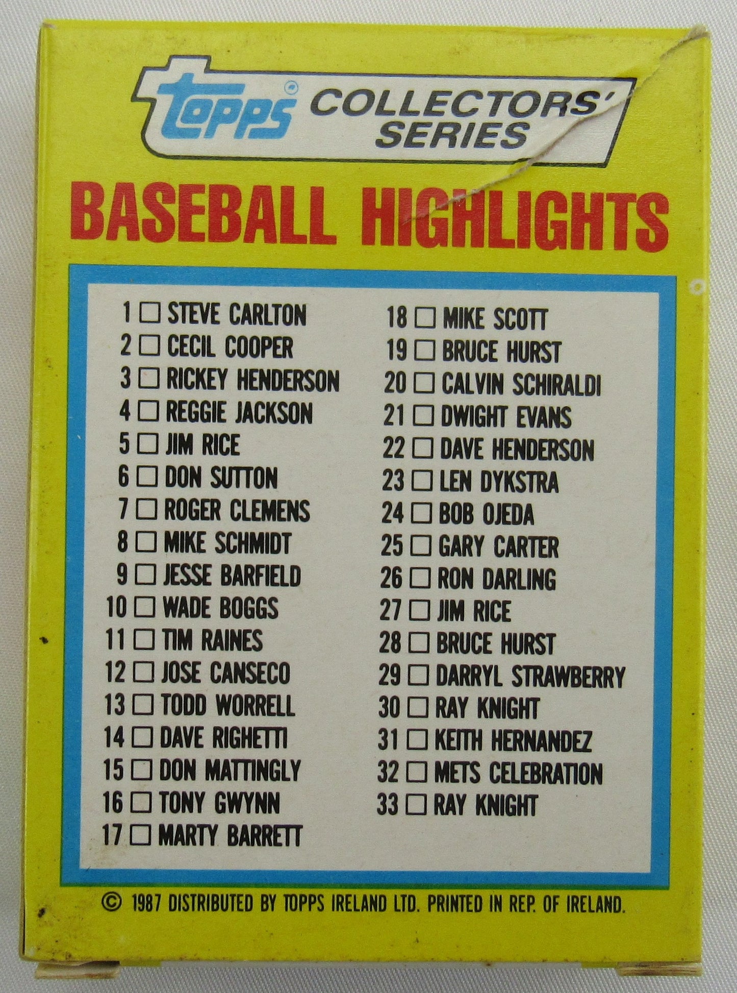 1987 Topps Baseball Highlights Pack Set - 33 Card Set