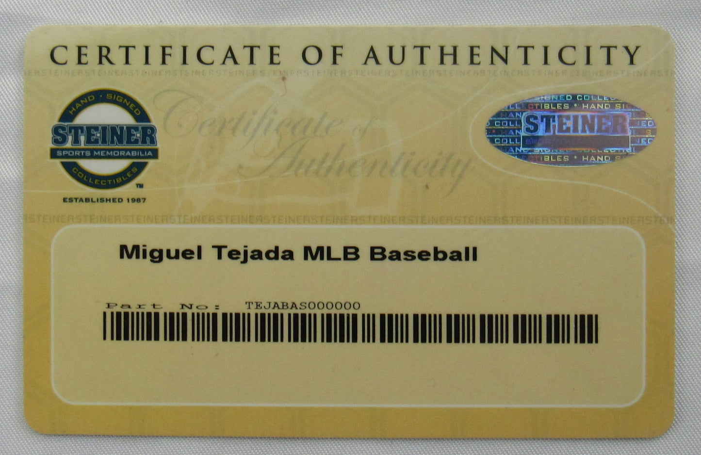 Miguel Tejada Signed Auto Rawlings Baseball Steiner COA