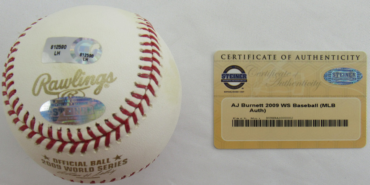 AJ Burnett Signed Auto Rawlings Baseball Steiner COA