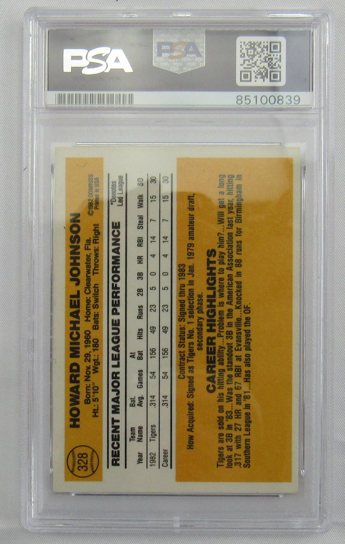 1983 Donruss Howard Johnson Signed PSA Encapsulated Baseball Card