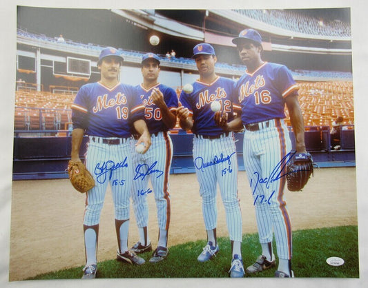 1986 Mets Rotation Signed 16x20 Photo Gooden Ojeda Darling Fernandez JSA Witness COA II