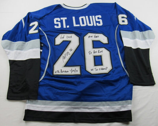 Martin St Louis Signed Auto Autograph Replica Lightning Jersey w/ Insc PSA/DNA In The Presence COA