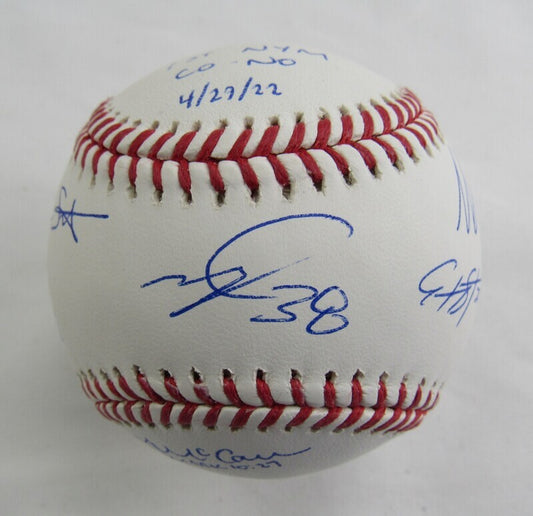 Edwin Diaz Tylor Megill Seth Lugo +3 Signed Rawlings Baseball w/ No Hitter Insc JSA Witness COA