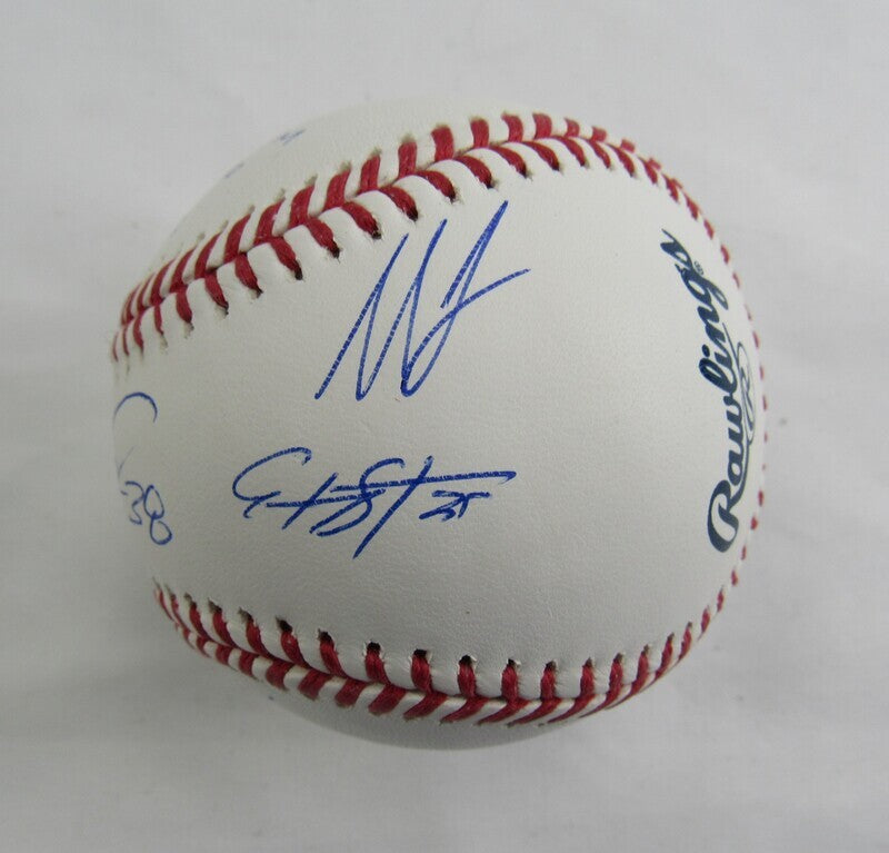 Edwin Diaz Tylor Megill Seth Lugo +3 Signed Rawlings Baseball w/ No Hitter Insc JSA Witness COA