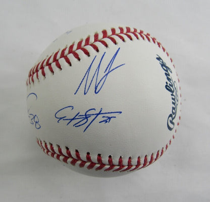 Edwin Diaz Tylor Megill Seth Lugo +3 Signed Rawlings Baseball w/ No Hitter Insc JSA Witness COA