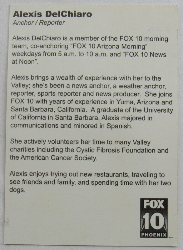 Alexis DelChiaro Fox News 10 Phoenix Anchor Signed Auto Autograph 4x6 Promo Photo