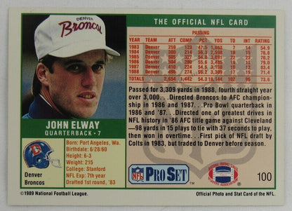 1989 Pro Set John Elway #100 Football Card Error & Correct Lot