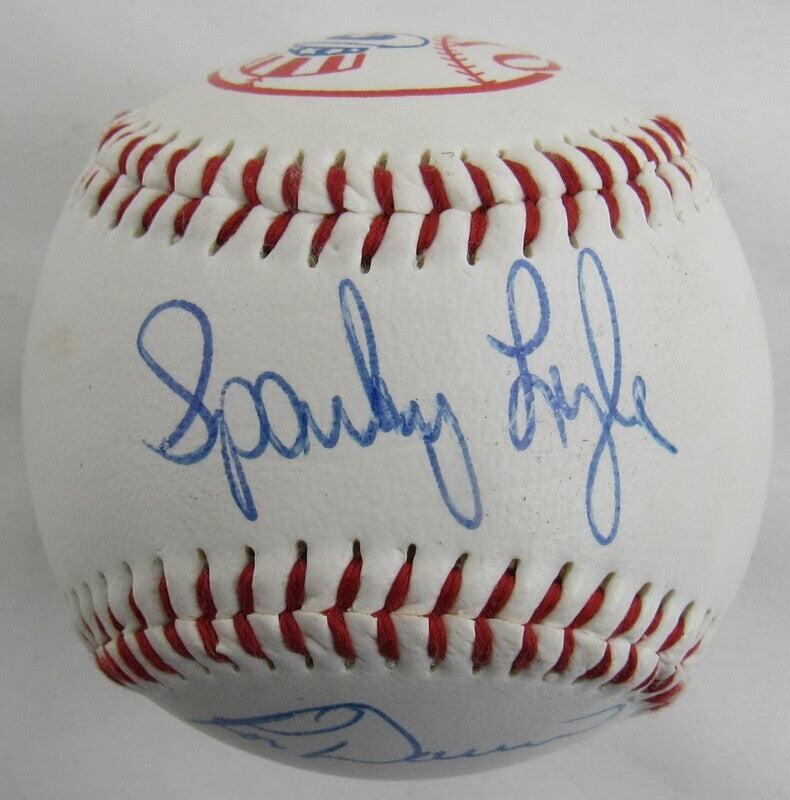 Sparky Lyle Paul Blair Ron Davis +1 Signed Auto Autograph Yankees Logo Baseball B112