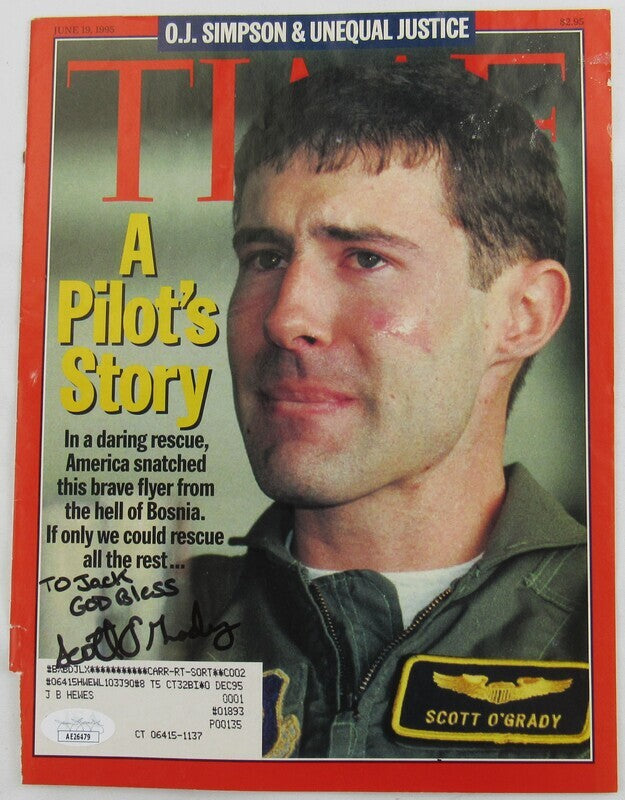 Scott O'Grady Signed Auto Autograph Time Magazine Cut Cover 6/19/95 w/ Insc JSA AE26479