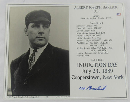 Al Barlick Signed Auto Autograph HOF Induction 8x10 Photo I