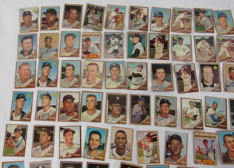 Lot of 94 Signed 1962 Topps Baseball Cards Earl Robinson Bobby Shantz Brooks Robinson & More