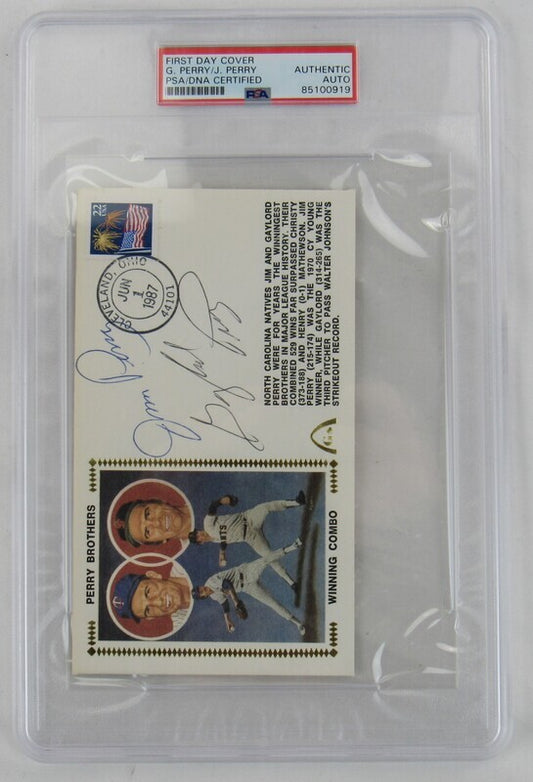Jim and Gaylord Perry Brothers Signed Auto Autograph Fist Day Cover PSA/DNA Encapsulated