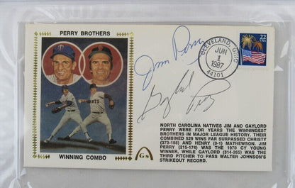 Jim and Gaylord Perry Brothers Signed Auto Autograph Fist Day Cover PSA/DNA Encapsulated