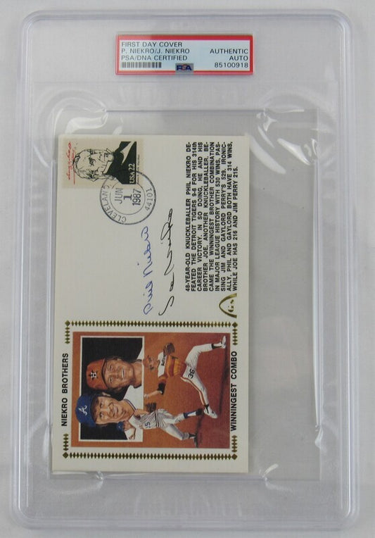 Phil & Joe Niekro Signed Auto Autograph First Day Cover PSA/DNA Encapsulated