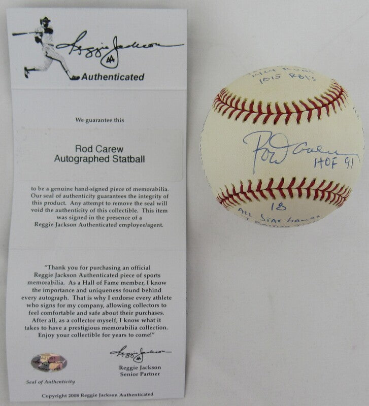 Rod Carew Signed Auto Autograph Rawlings Baseball w/ Multiple Insc Reggie Jackson Authenticated V