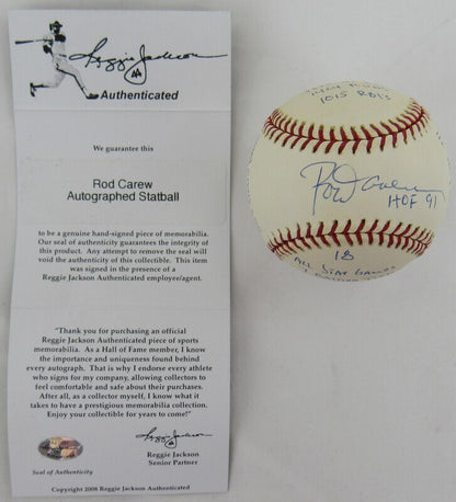 Rod Carew Signed Auto Autograph Rawlings Baseball w/ Multiple Insc Reggie Jackson Authenticated V