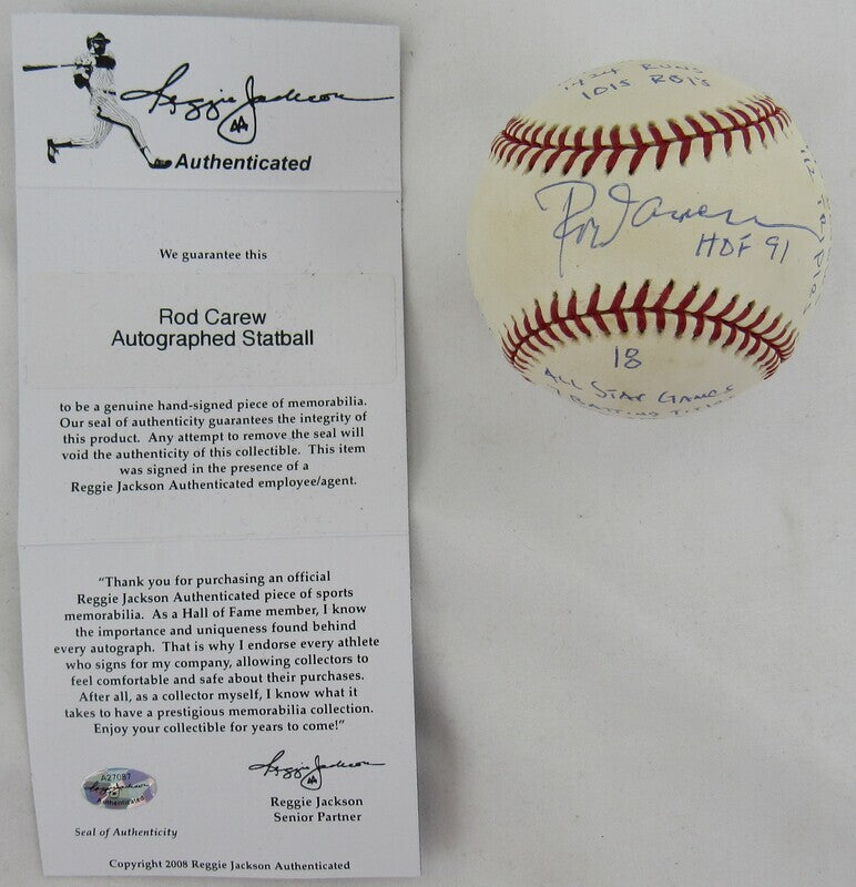 Rod Carew Signed Auto Autograph Rawlings Baseball w/ Multiple Insc Reggie Jackson Authenticated IV