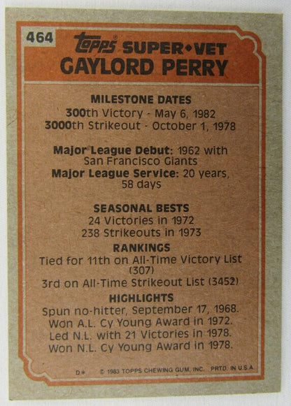 1983 Topps #464 Gaylord Perry Signed Auto Autographed Card I