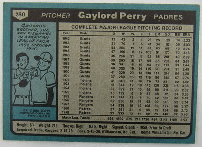 1980 Topps #280 Gaylord Perry Signed Auto Autographed Card II