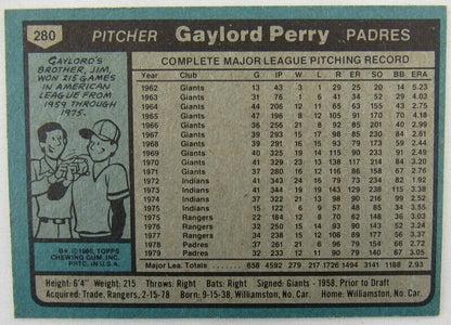 1980 Topps #280 Gaylord Perry Signed Auto Autographed Card