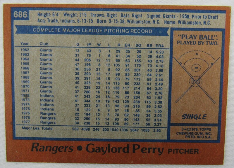 1978 Topps #686 Gaylord Perry Signed Auto Autographed Card I