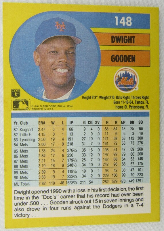 1990 Fleer #148 Dwight Gooden Signed Auto Autographed Card