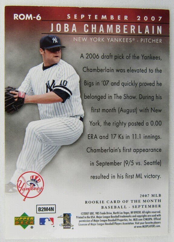 2007 Upper Deck Joba Chamberlain ROM-6  Signed Auto Autographed Card