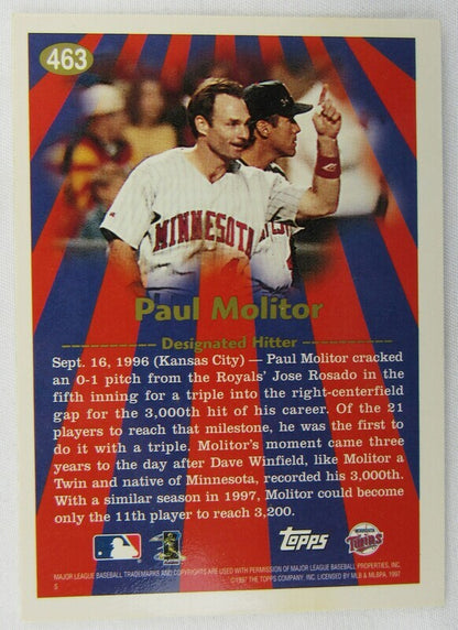 1997 Topps Paul Molitor #463 Signed Auto Autographed Card