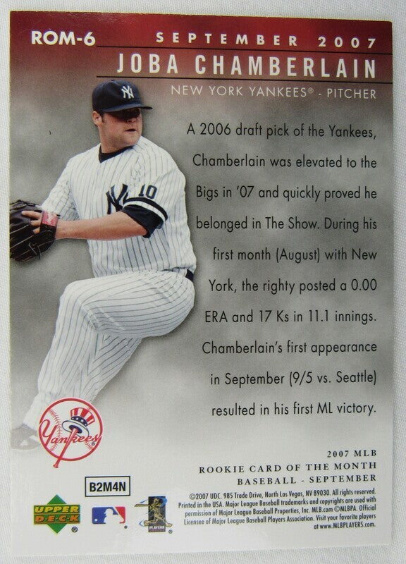 2007 Upper Deck Joba Chamberlain ROM-6  Signed Auto Autographed Card I