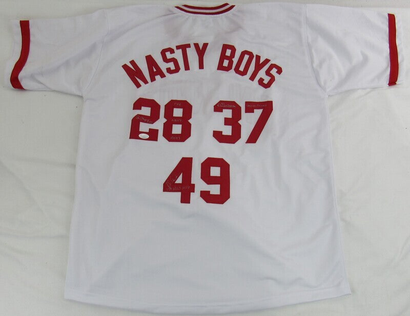 Randy Myers Norm Charlton Rob Dibble Signed Auto Autograph Replica Reds Jersey w/ Insc JSA Witness COA