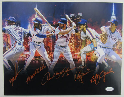 Dwight Gooden Mookie Wilson Howard Johnson +2 Signed Auto Autograph 11x14 Photo JSA COA