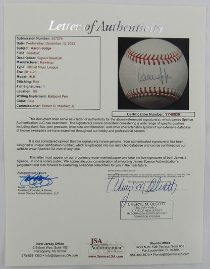 Aaron Judge Signed Auto Autograph Rawlings Baseball JSA LOA YY40830