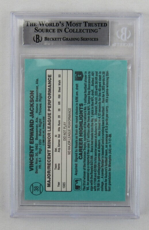 1986 Donruss Bo Jackson Signed Auto Autograph Card #38 Beckett Authentic Encapsulated III