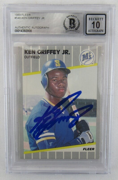 1989 Fleer Ken Griffey Jr. Signed Auto Autograph Card #548 Beckett Authentic Encapsulated Mint 10