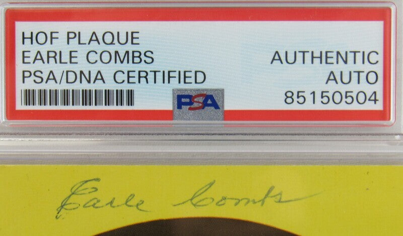 Earle Combs Signed Auto Autograph HOF Plaque PSA/DNA Encapsulated