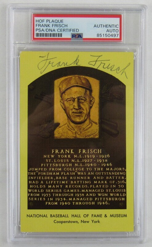 Frank Frisch Signed Auto Autograph HOF Plaque PSA/DNA Encapsulated